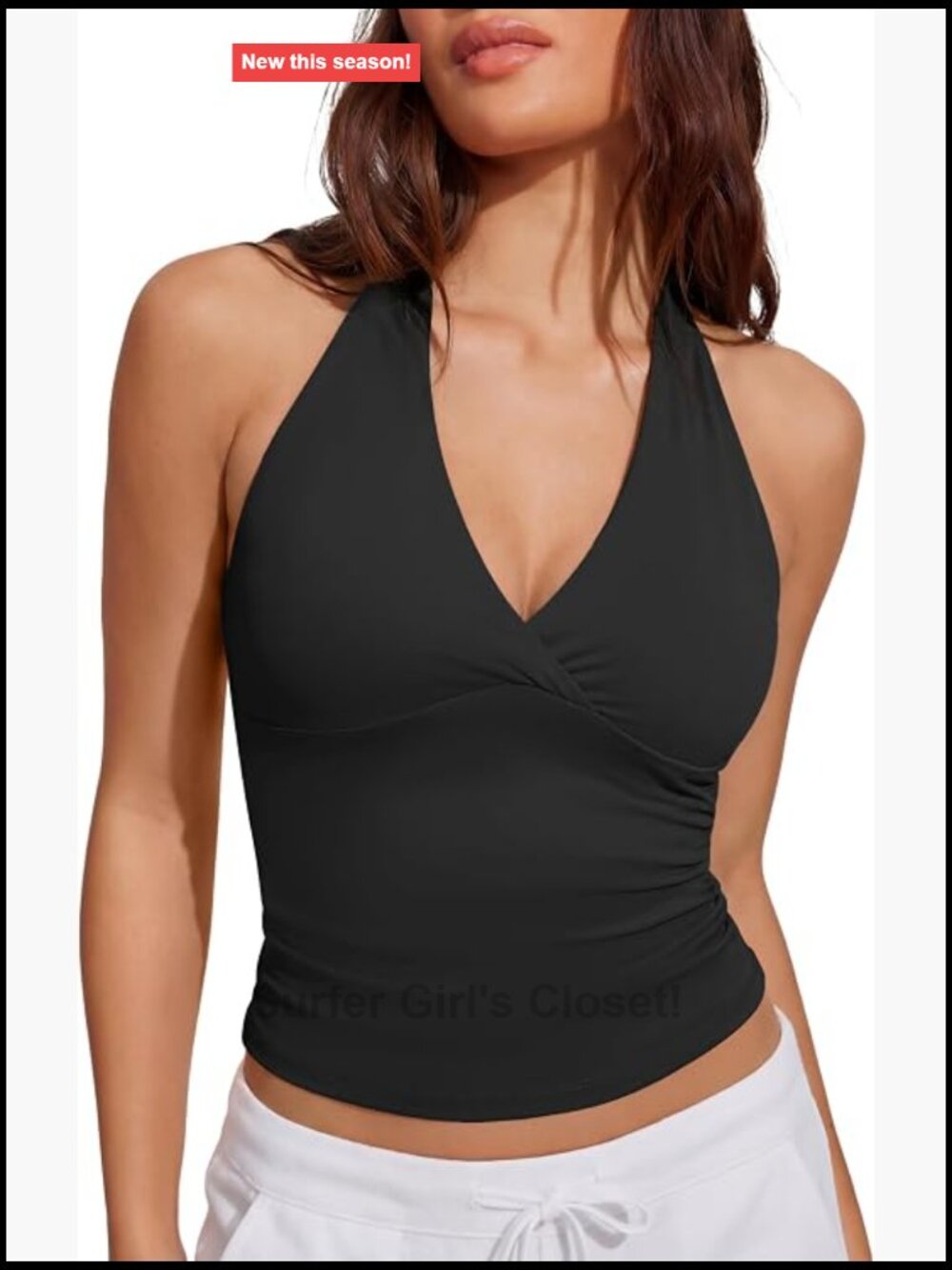 Halter Backless Tank Top with Built in Bra Double Lined V Neck Y2k Cami